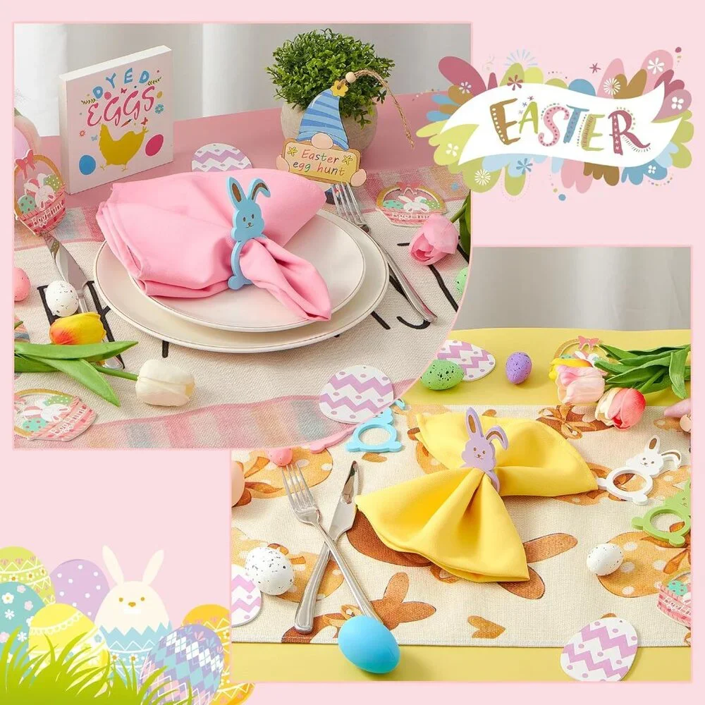12 Wood Rabbit‎ Easter Napkin Rings Assorted Colors